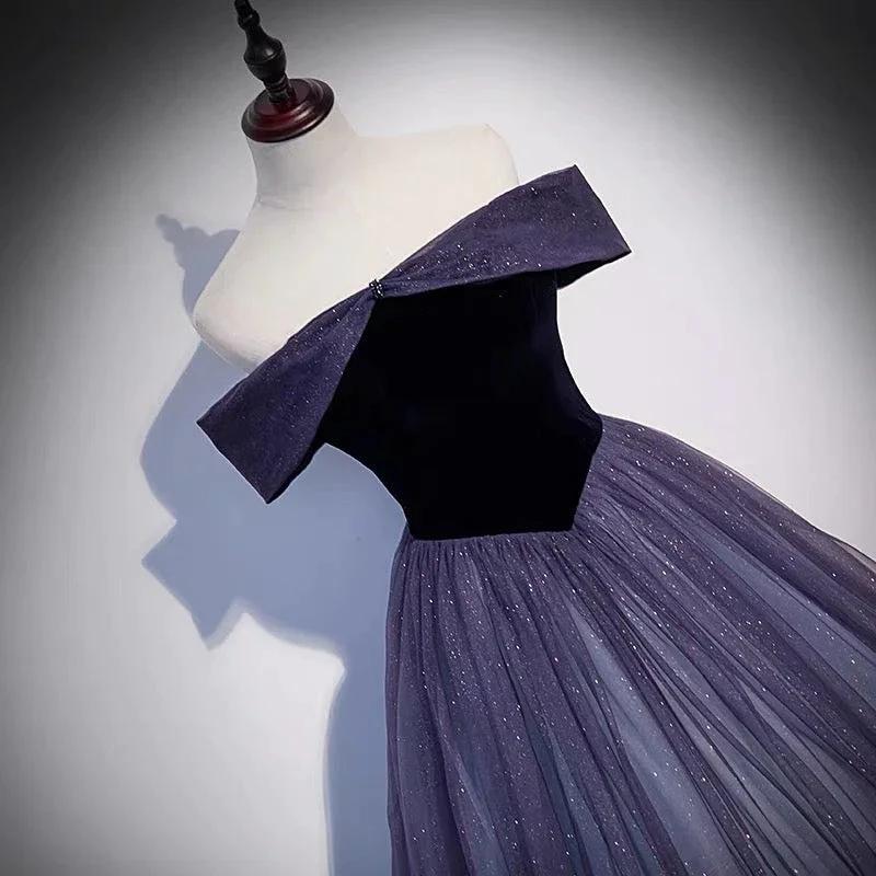 Purple tulle long prom dress A line evening gown s66 by simplepromdress
