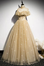 Gold A line sequins long ball gown dress formal dress s78 by simplepromdress