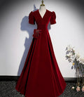 Burgundy v neck long prom dress A line evening dress s54 by simplepromdress