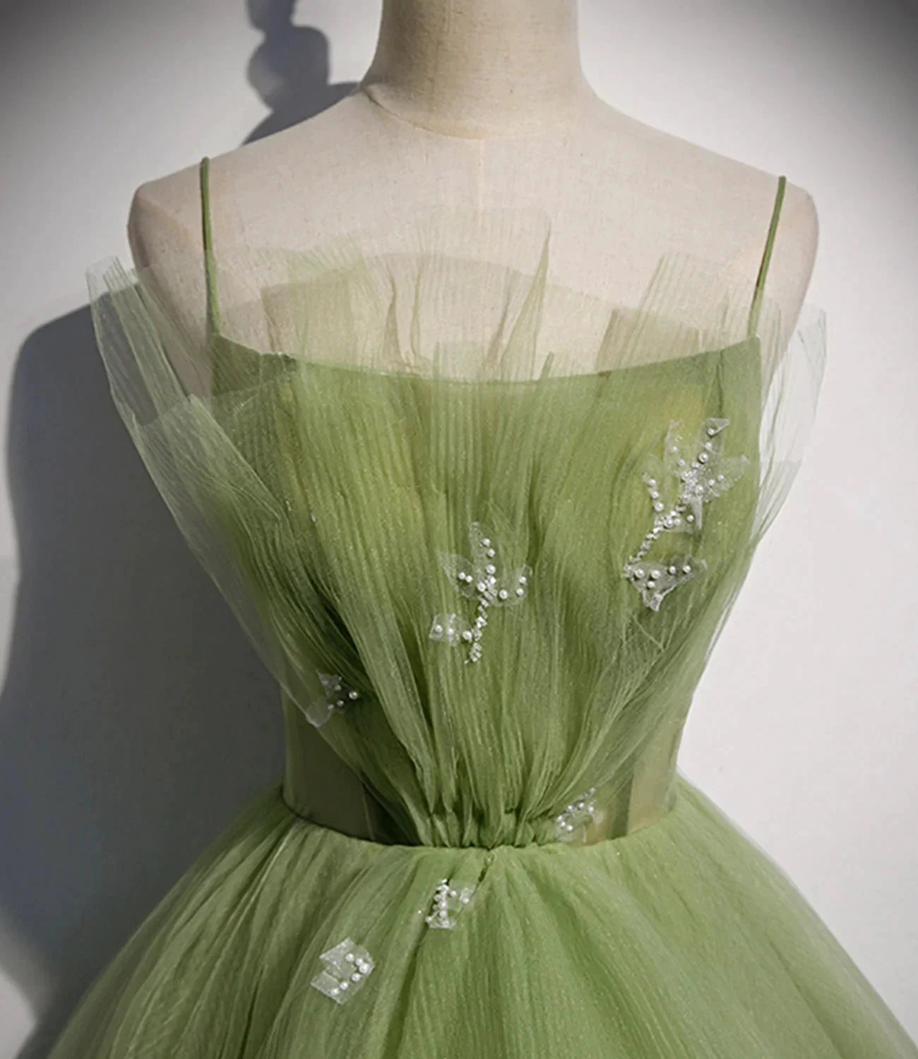 Green tulle long prom dress A line evening dress s56 by simplepromdress