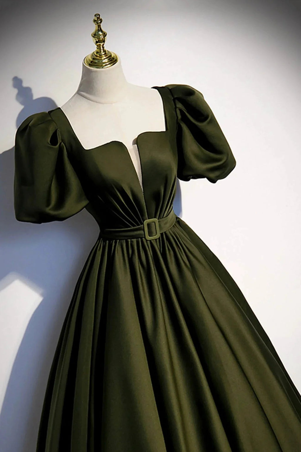 Green satin long prom dress A-line evening dress s87 by simplepromdress