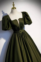 Green satin long prom dress A-line evening dress s87 by simplepromdress