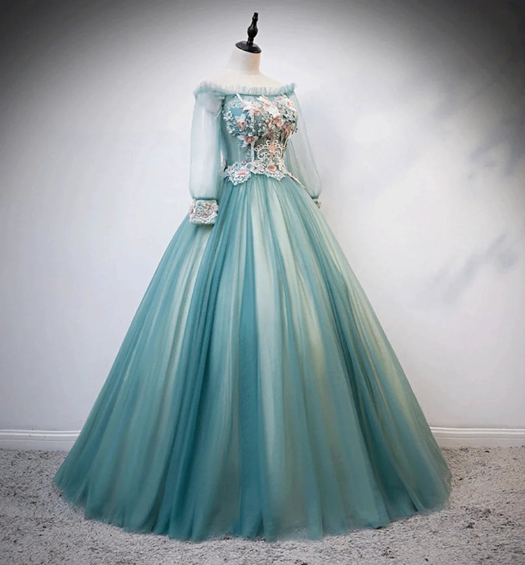 Green tulle lace long ball gown dress formal dress s107 by simplepromdress