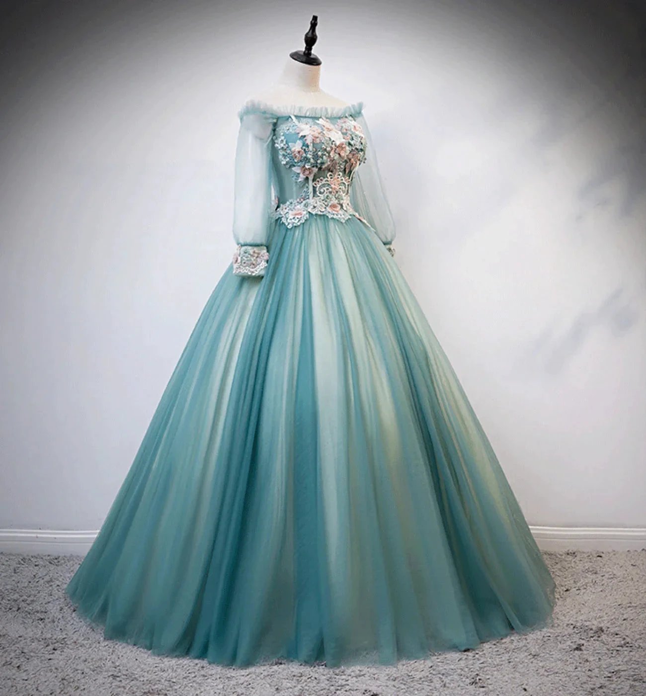 Green tulle lace long ball gown dress formal dress s107 by simplepromdress