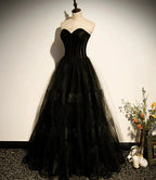 Black tulle long A line prom dress black evening dress s68 by simplepromdress