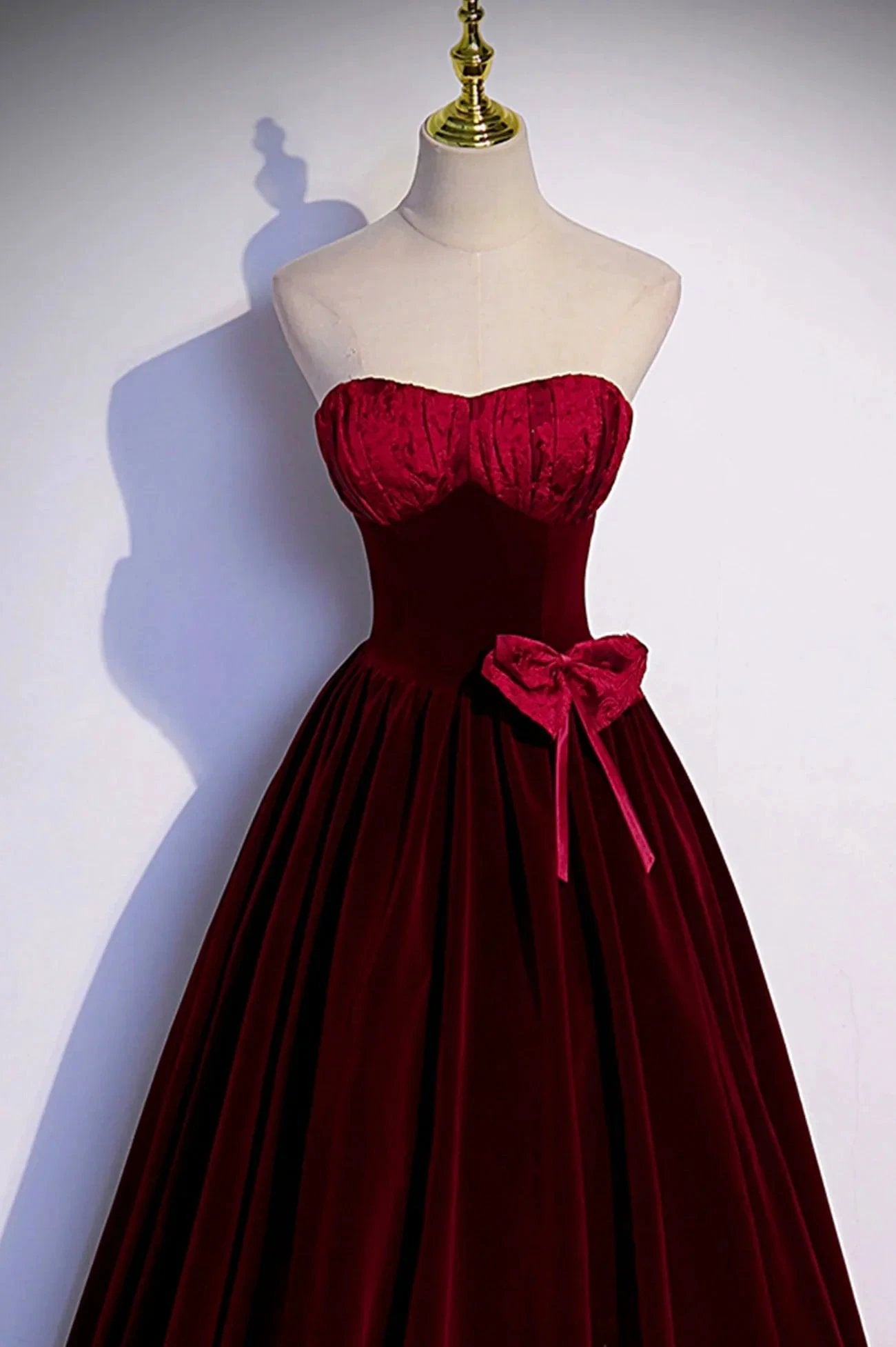 Burgundy velvet long prom dress A-line evening gown s86 by simplepromdress