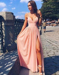 Deep-V-Neck Maxi Dress Sexy Pink Prom Dresses with slit by MyChicDress