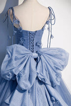 Blue tulle long A line prom dress blue evening dress s51 by simplepromdress