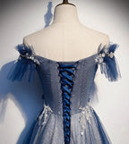 Shiny tulle sequins long prom dress blue evening dress s102 by simplepromdress