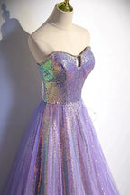Purple tulle sequins long prom dress evening dress s84 by simplepromdress