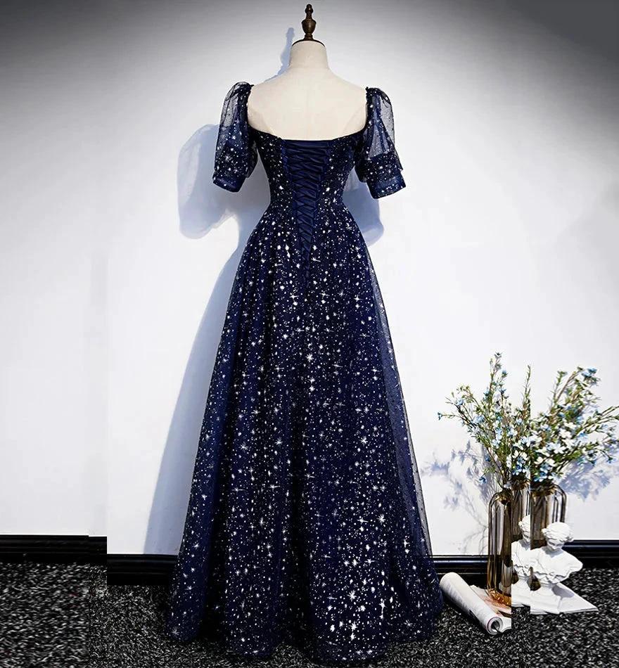 Blue tulle long prom dress blue evening dress s106 by simplepromdress