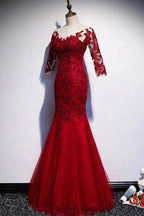 Burgundy lace long prom dress mermaid evening dress s110 by simplepromdress