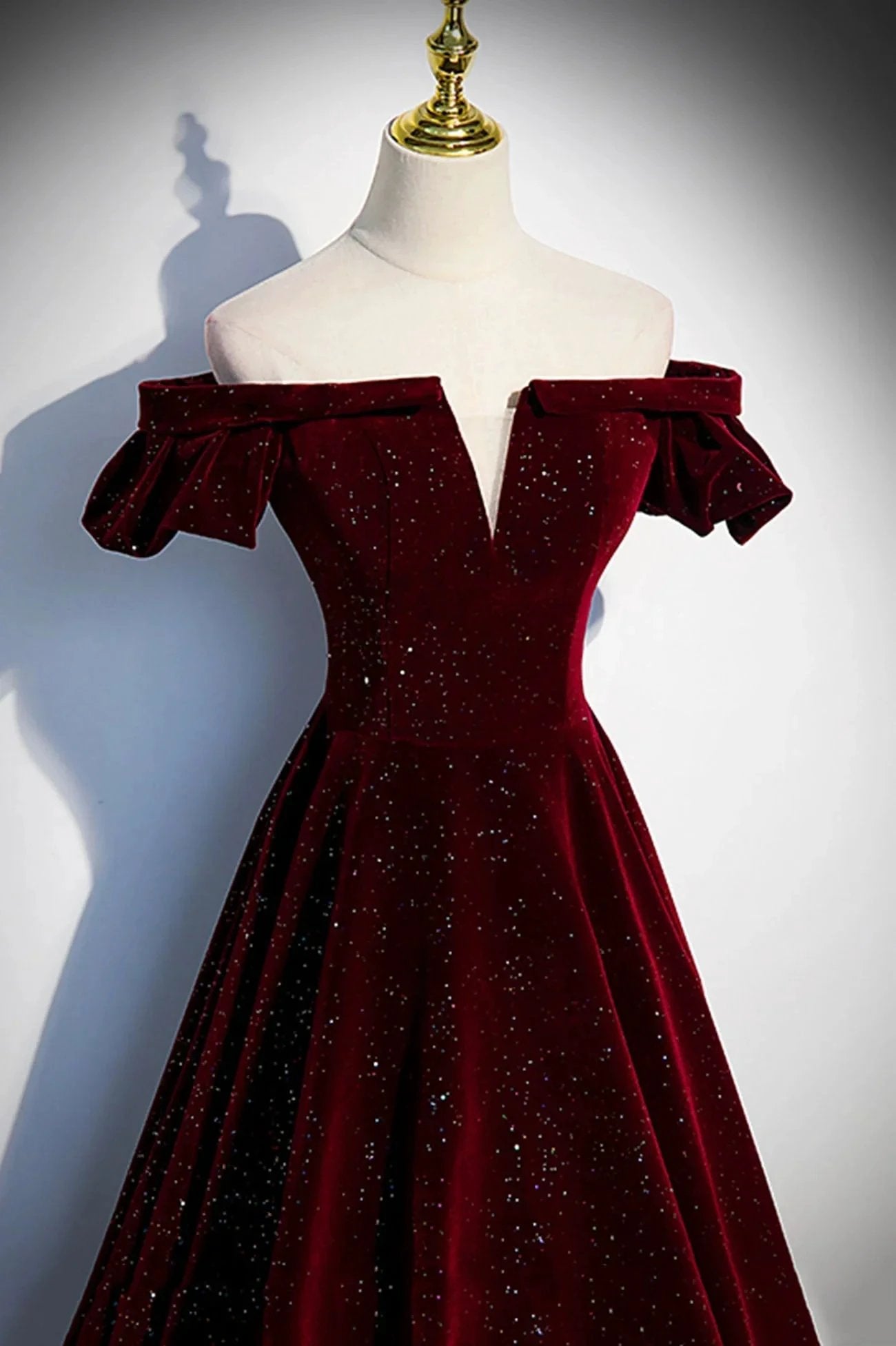 Burgundy velvet long prom dress A line evening dress s53 by simplepromdress