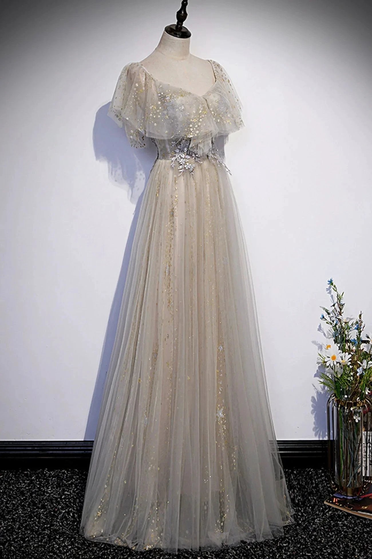 Cute tulle sequins long prom dress evening dress s60 by simplepromdress