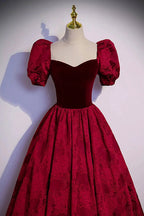Burgundy velvet jacquard long prom dress evening dress s89 by simplepromdress