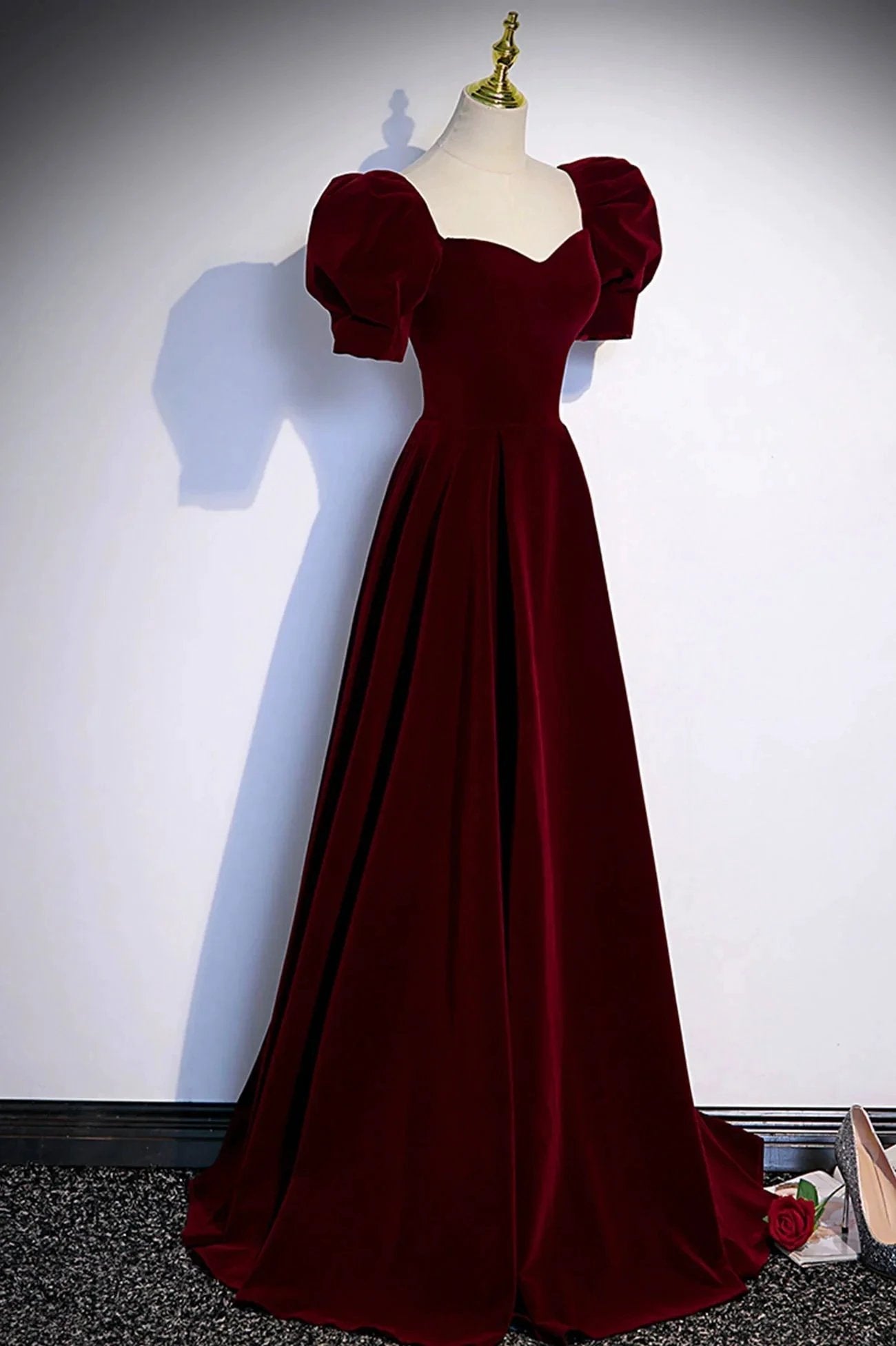 Burgundy velvet long prom dress evening dress s88 by simplepromdress