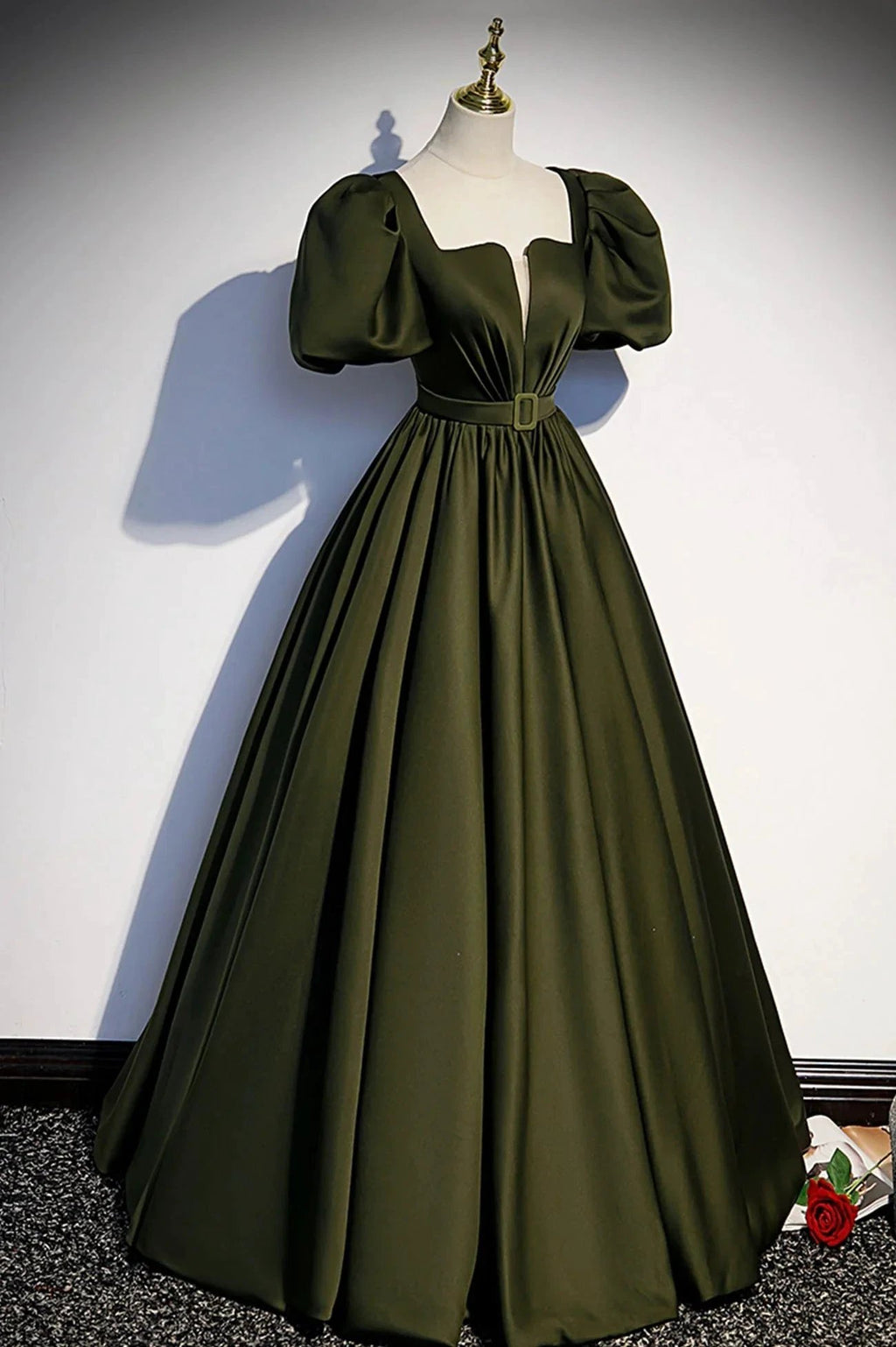 Green satin long prom dress A-line evening dress s87 by simplepromdress