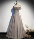 Elegant tulle lace long prom dress A line evening gown s67 by simplepromdress