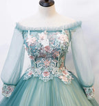 Green tulle lace long ball gown dress formal dress s107 by simplepromdress
