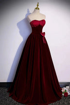 Burgundy velvet long prom dress A-line evening gown s86 by simplepromdress