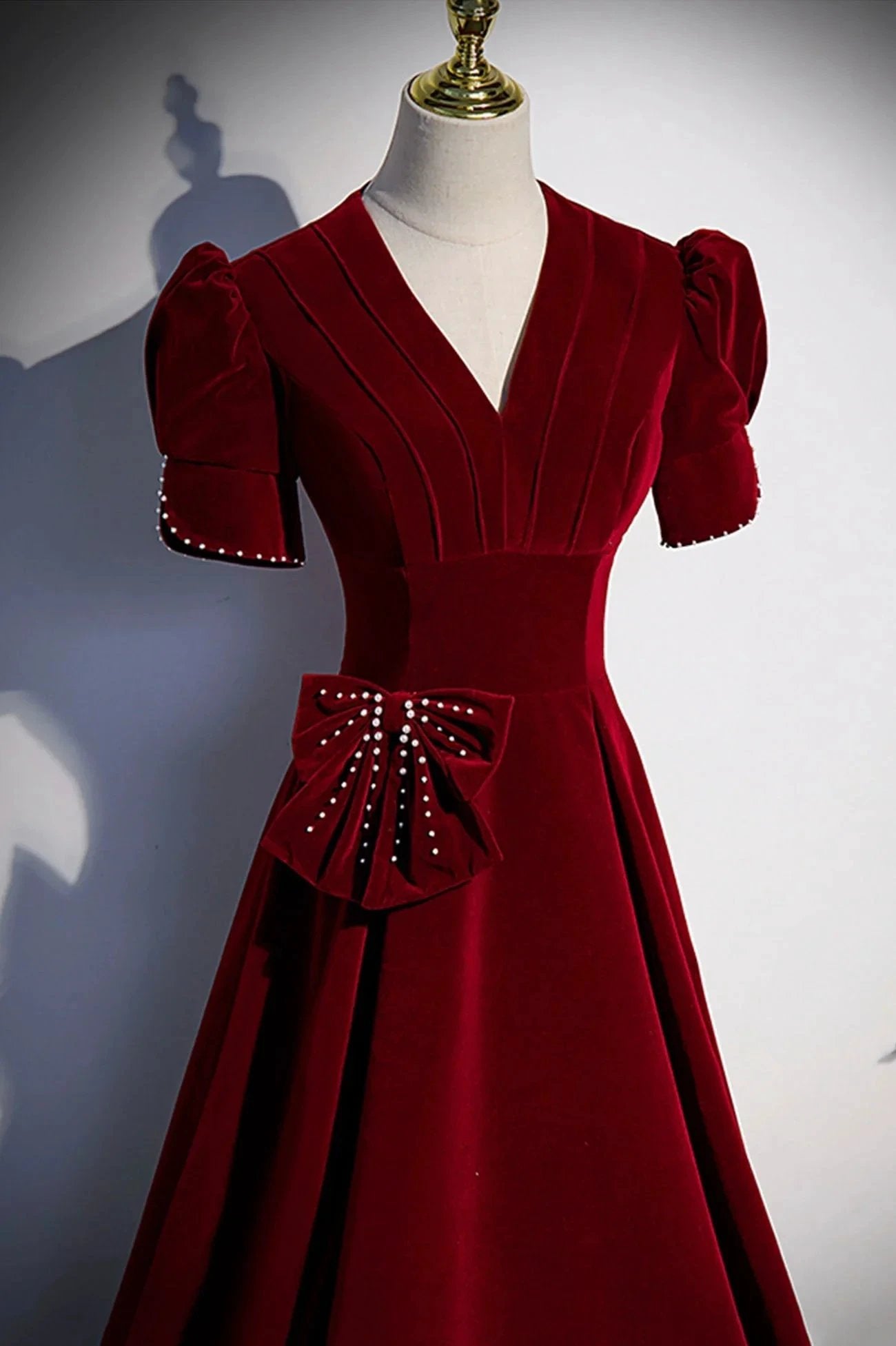 Burgundy v neck long prom dress A line evening dress s54 by simplepromdress