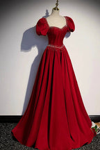 Burgundy A-line satin long prom dress evening dress s85 by simplepromdress