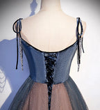 Blue tulle sequins long prom dress evening dress s80 by simplepromdress