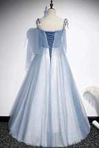Blue tulle long A line prom dress evening dress s72 by simplepromdress