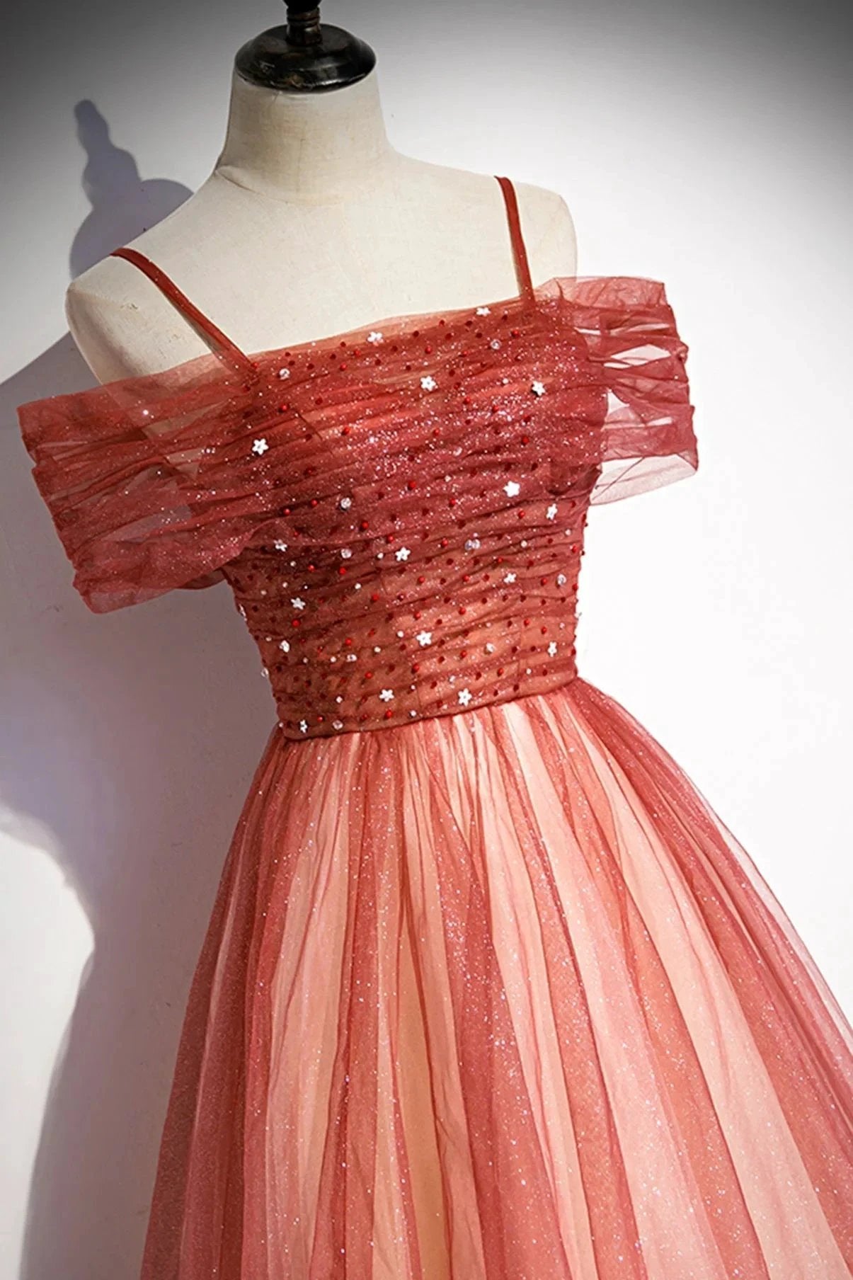Burgundy tulle long A line prom dress evening dress s75 by simplepromdress