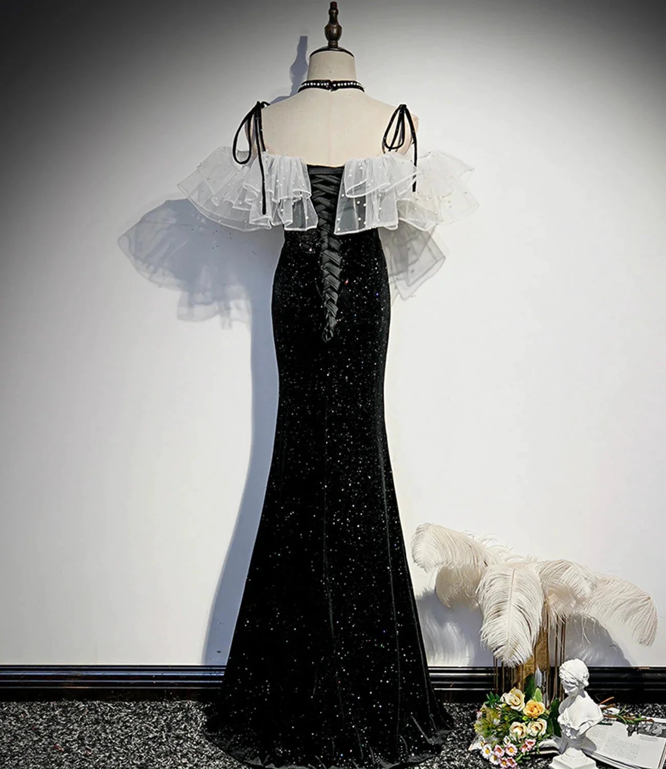 Black velvet long prom dress mermaid evening dress s57 by simplepromdress