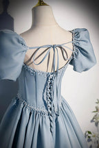 Blue satin pearl long prom dress blue evening dress s52 by simplepromdress
