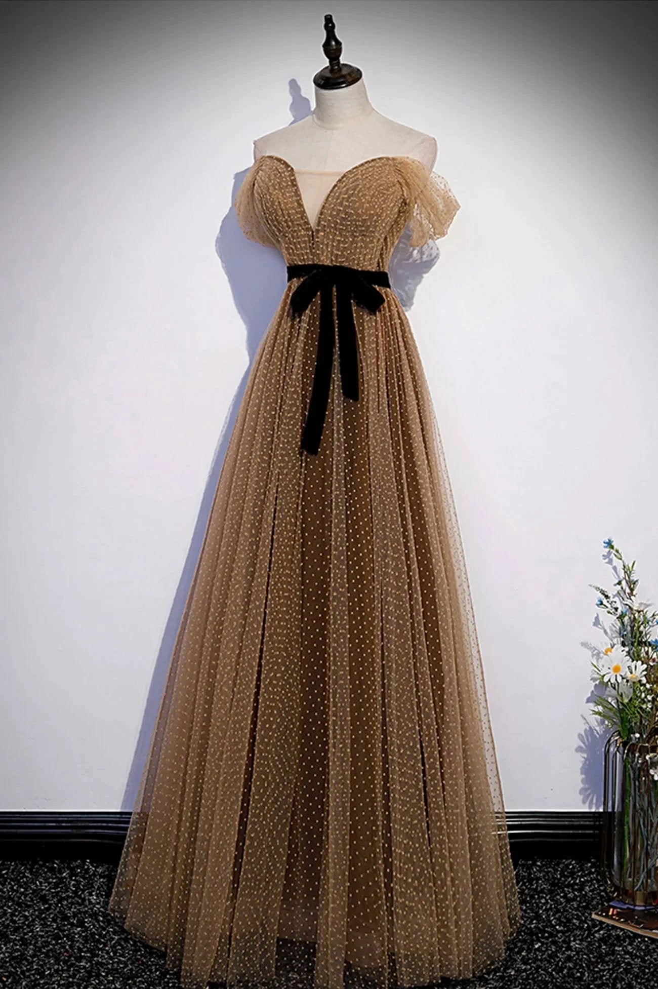 Cute tulle long prom dress A line evening dress s62 by simplepromdress