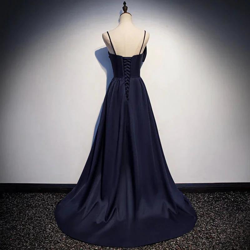 Dark blue satin long prom dress, simple evening dress s93 by simplepromdress