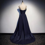 Dark blue satin long prom dress, simple evening dress s93 by simplepromdress