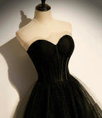 Black tulle long A line prom dress black evening dress s68 by simplepromdress