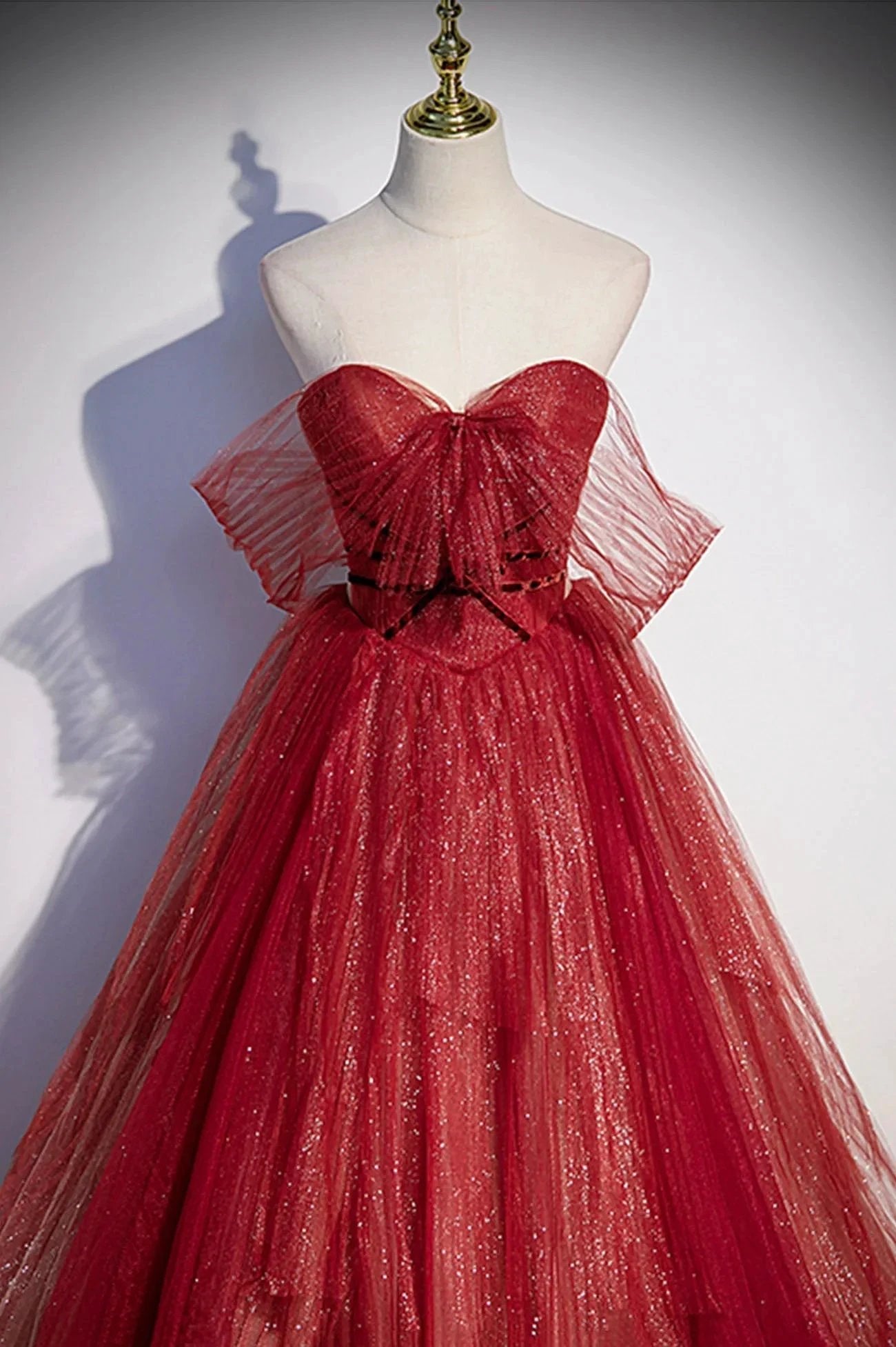 Burgundy tulle sequins long prom dress A line evening gown s55 by simplepromdress