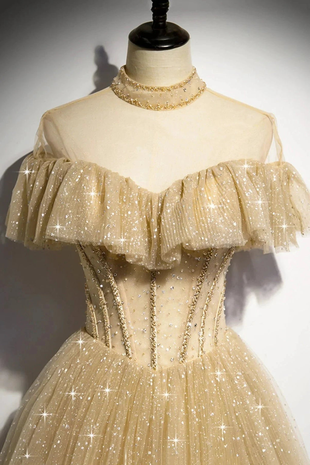 Gold A line sequins long ball gown dress formal dress s78 by simplepromdress