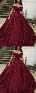 Charming Burgundy Lace Ball Gown Off Shoulder Wedding Dresses Y1564 by simplepromdress