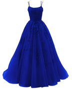 Royal Blue Spaghetti Strap Prom Dress Ball Gown Lace Appliques Wedding Tulle Long Dress Princess Formal Evening Dress Y1905 by simplepromdress