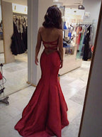 Burgundy Satin Mermaid/Trumpet Prom Dress Backless Evening Dress Y1908 by simplepromdress