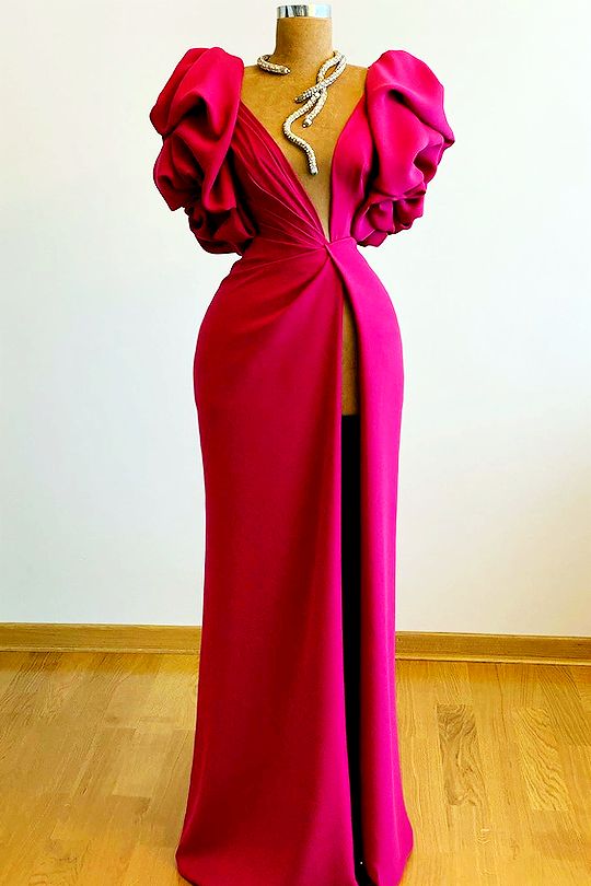 High Split Mermaid Long Evening Dress Hot Pink African Party Dress Y1900