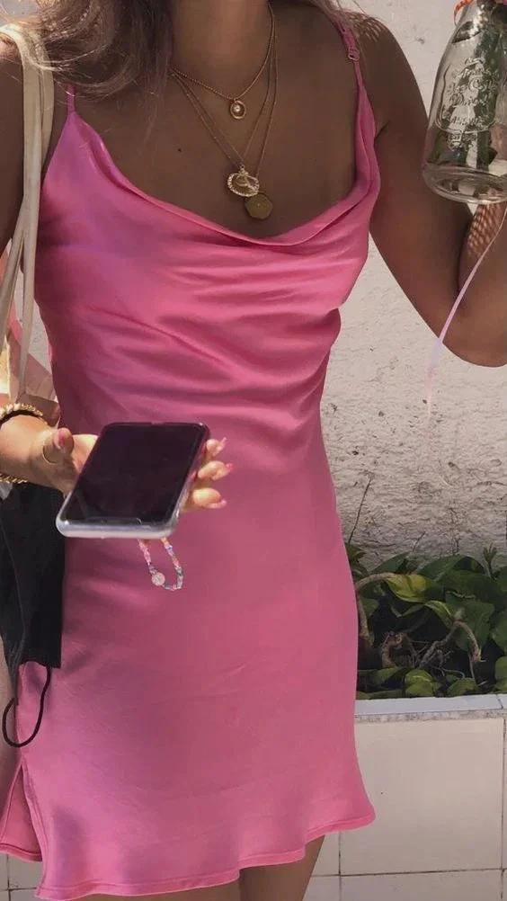 Straps Homecoming Pink Mini Party Dress Y1915 by simplepromdress