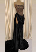 Black Strapless Long Evening Dress , Chic Black Prom Dress with High Split , Black Gala Dress Y1903 by simplepromdress