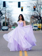 Pink spaghetti straps a line prom dress,layered evening gown,sparkle prom long dress Y1303 by simplepromdress