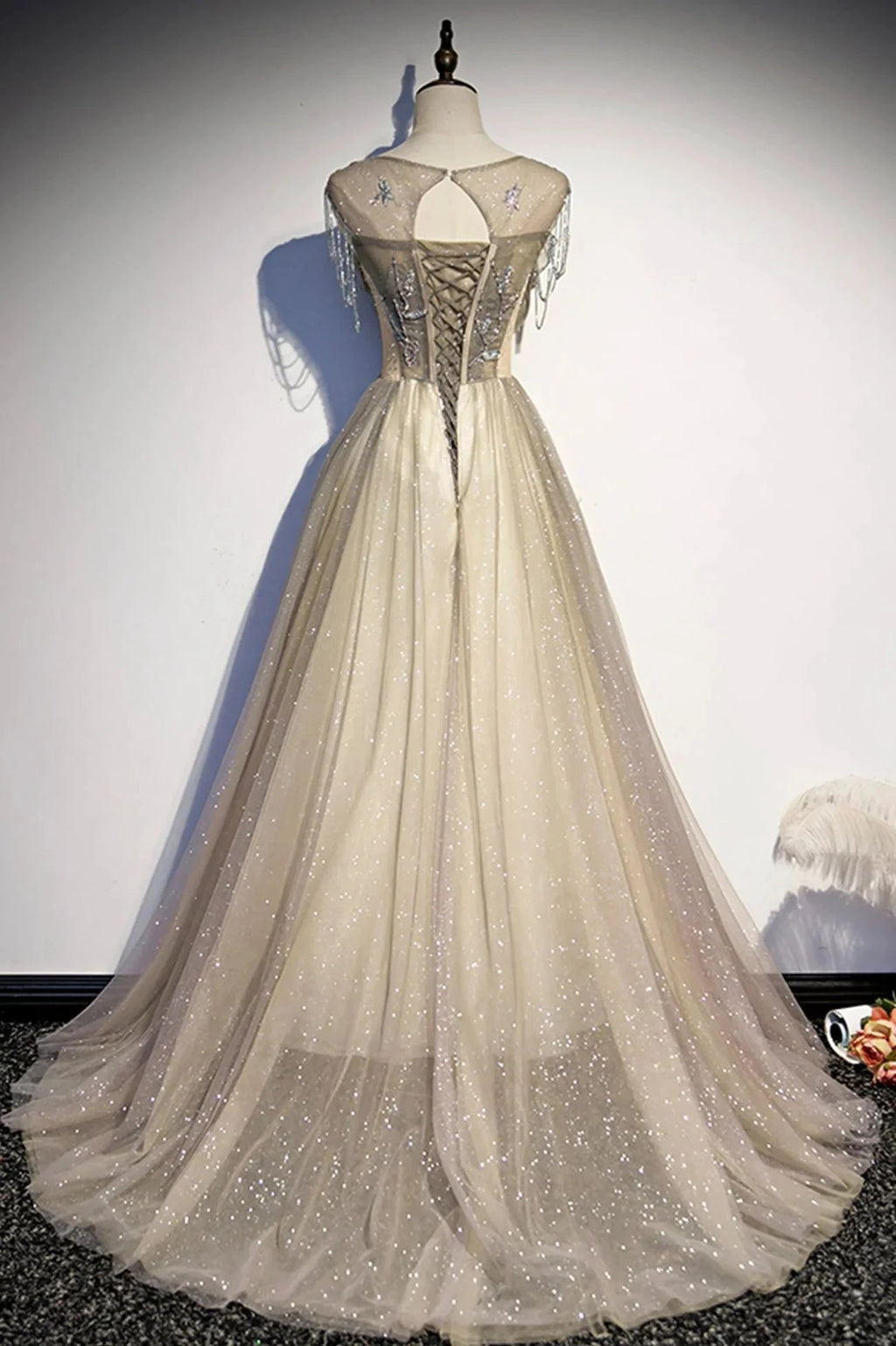 Stylish tulle long prom dress A line evening dress s108 by simplepromdress
