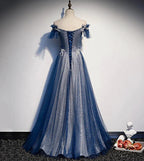 Shiny tulle sequins long prom dress blue evening dress s102 by simplepromdress