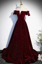 Burgundy velvet long prom dress A line evening dress s53 by simplepromdress