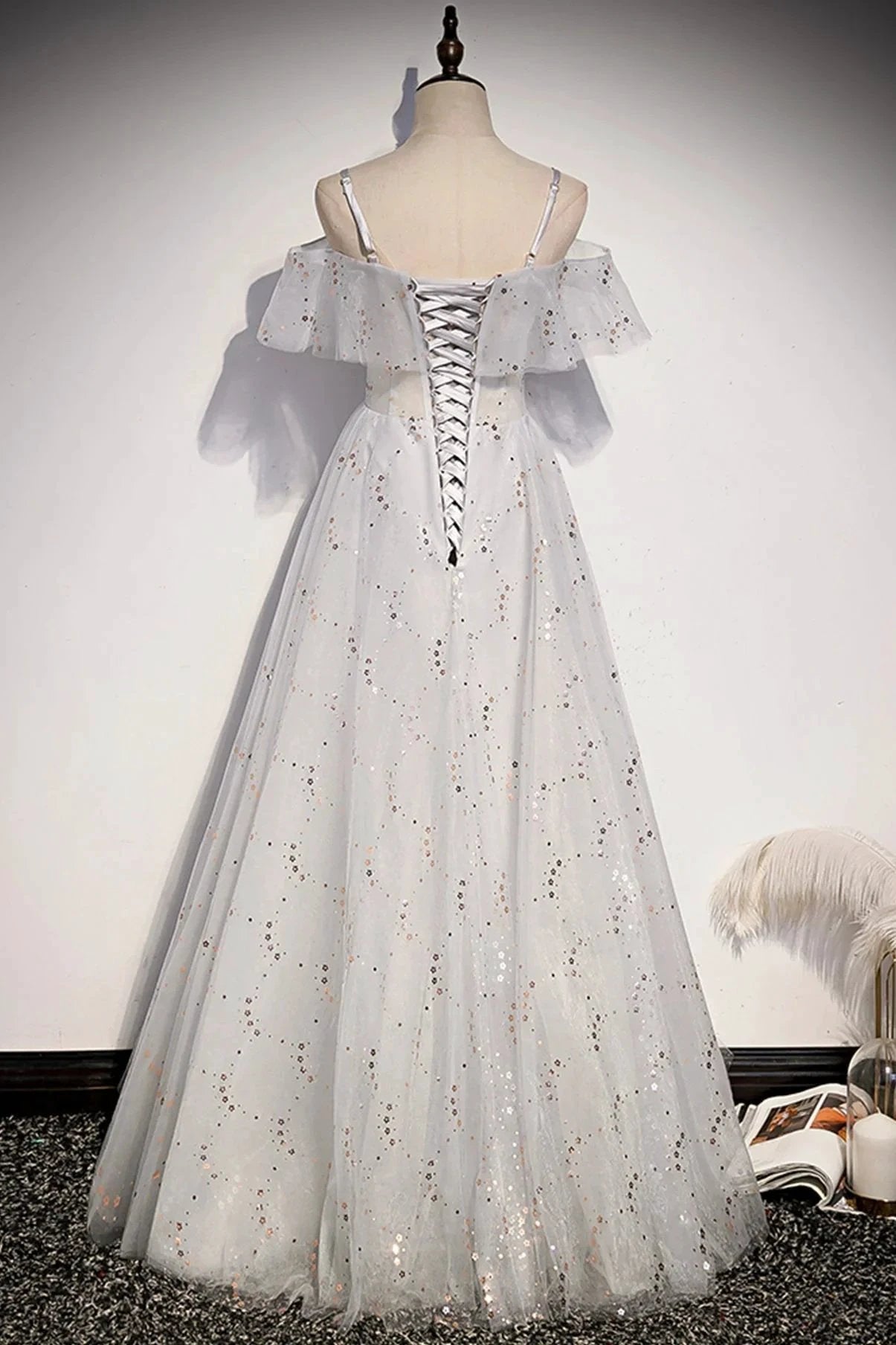 Stylish tulle sequins long A line prom dress evening dress s71 by simplepromdress