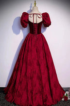 Burgundy velvet jacquard long prom dress evening dress s89 by simplepromdress