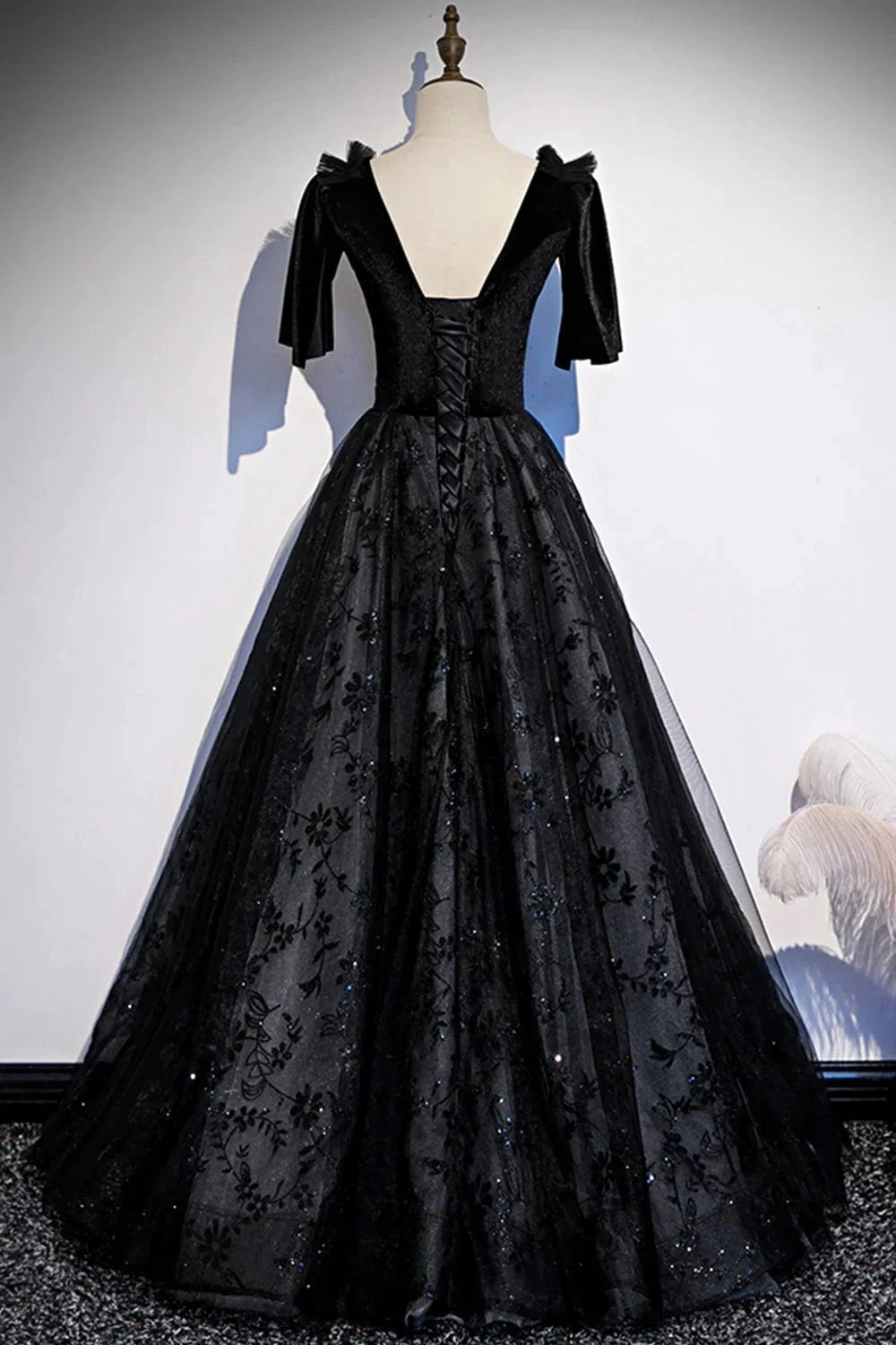 Black velvet lace long prom dress evening dress s103 by simplepromdress